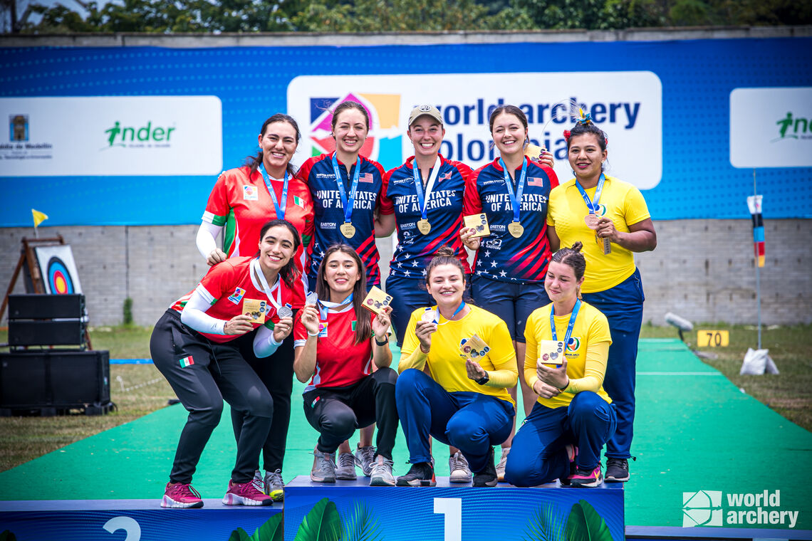 USA atop recurve women’s team podium in Medellin 2024.