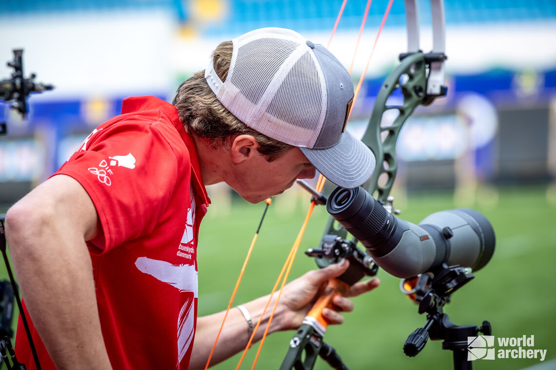 Mathias Fullerton led the compound men on X-count, shooting 43 of his 72 arrows into the four-centimetre ring over 50 metres.